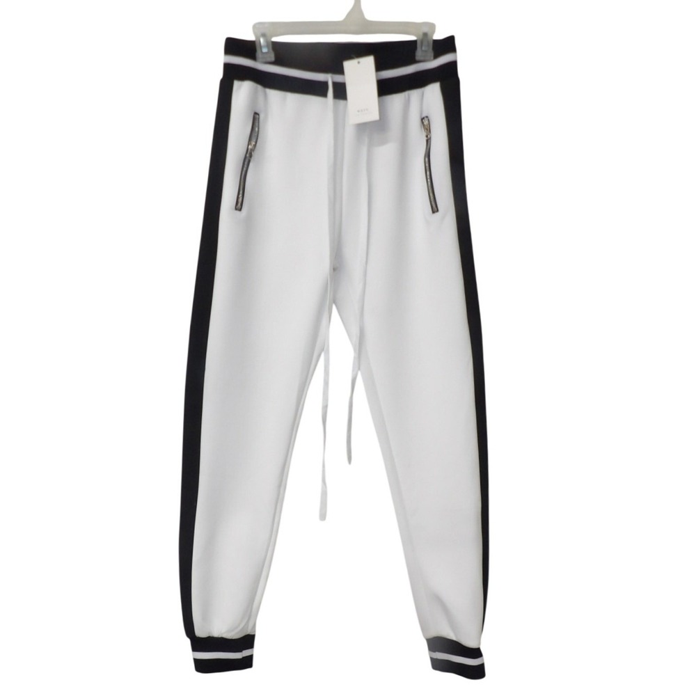 WEIV Mens Track Joggers White Black Side Stripe Zip Pockets TP0180 Size L NEW